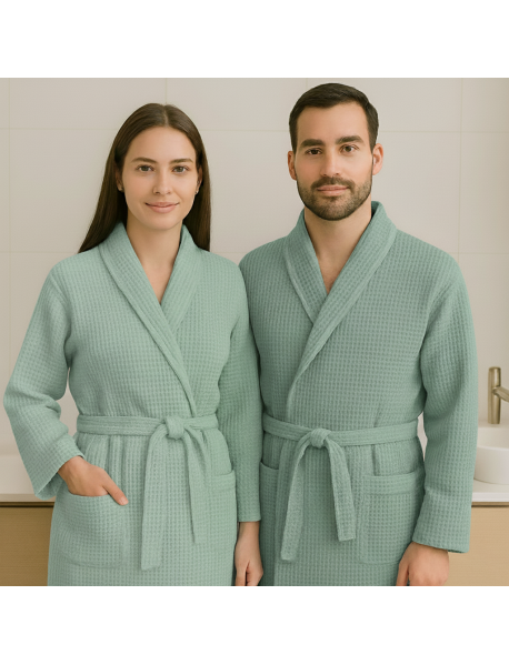Halat de baie gofrat 100% Bumbac verde mint