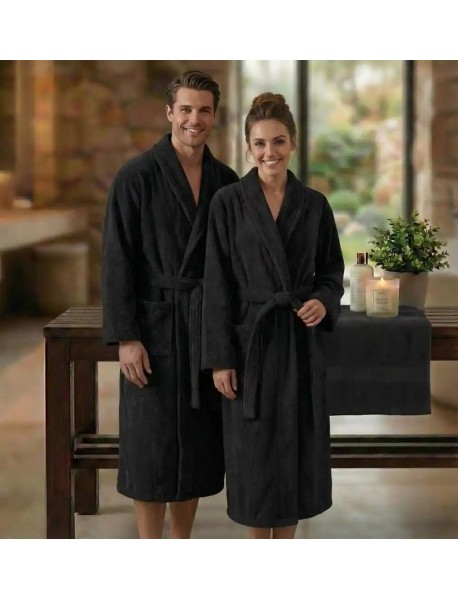 HALAT DE BAIE VELUR 100% BUMBAC (NEGRU)