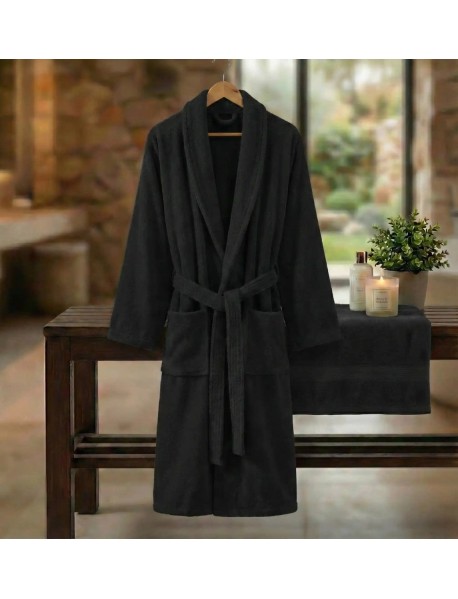 HALAT DE BAIE VELUR 100% BUMBAC (NEGRU)
