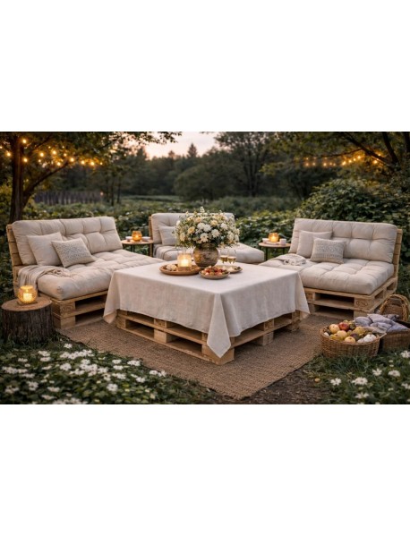 Set perne grădină ”Pallet Soft Seating” Crem